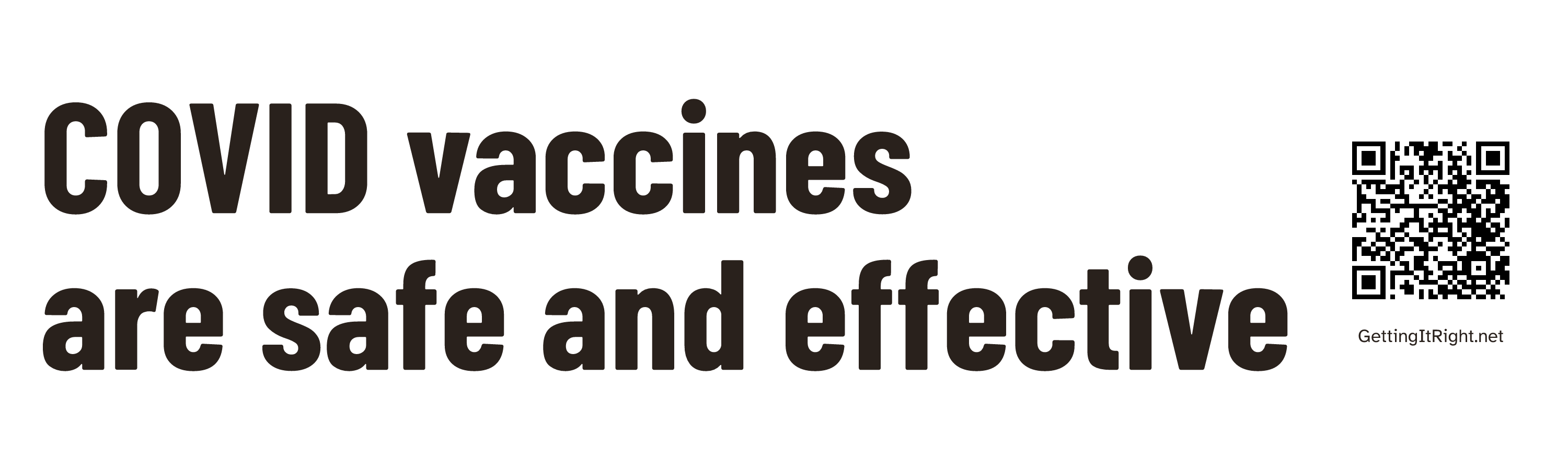 COVID vaccines are safe and effective — Bumper sticker artwork with its topic QR code.