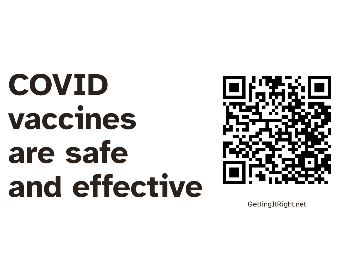 COVID vaccines are safe and effective — Letter print artwork with its topic QR code.
