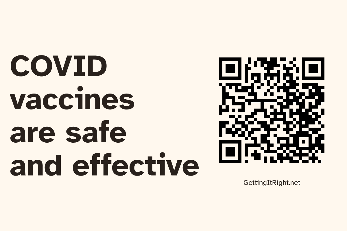 COVID vaccines are safe and effective — Large sign artwork with its topic QR code.