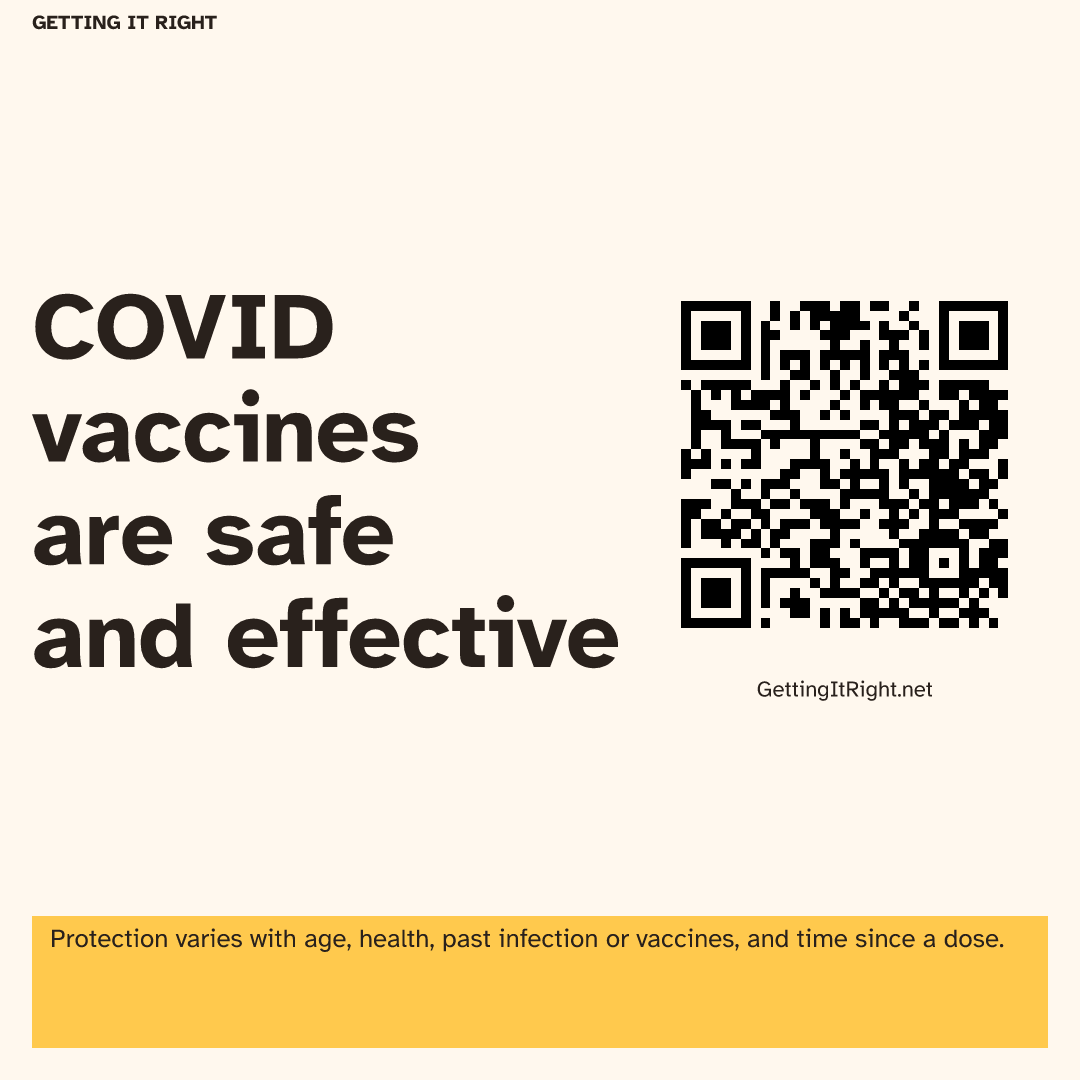 COVID vaccines are safe and effective — Square image artwork with its topic QR code.