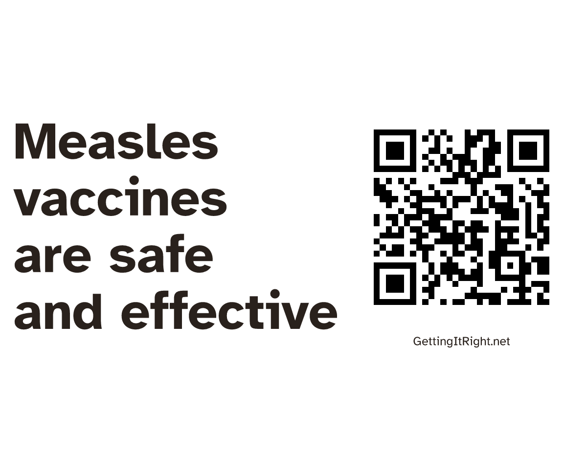 Measles vaccines are safe and effective — Letter print artwork with its topic QR code.