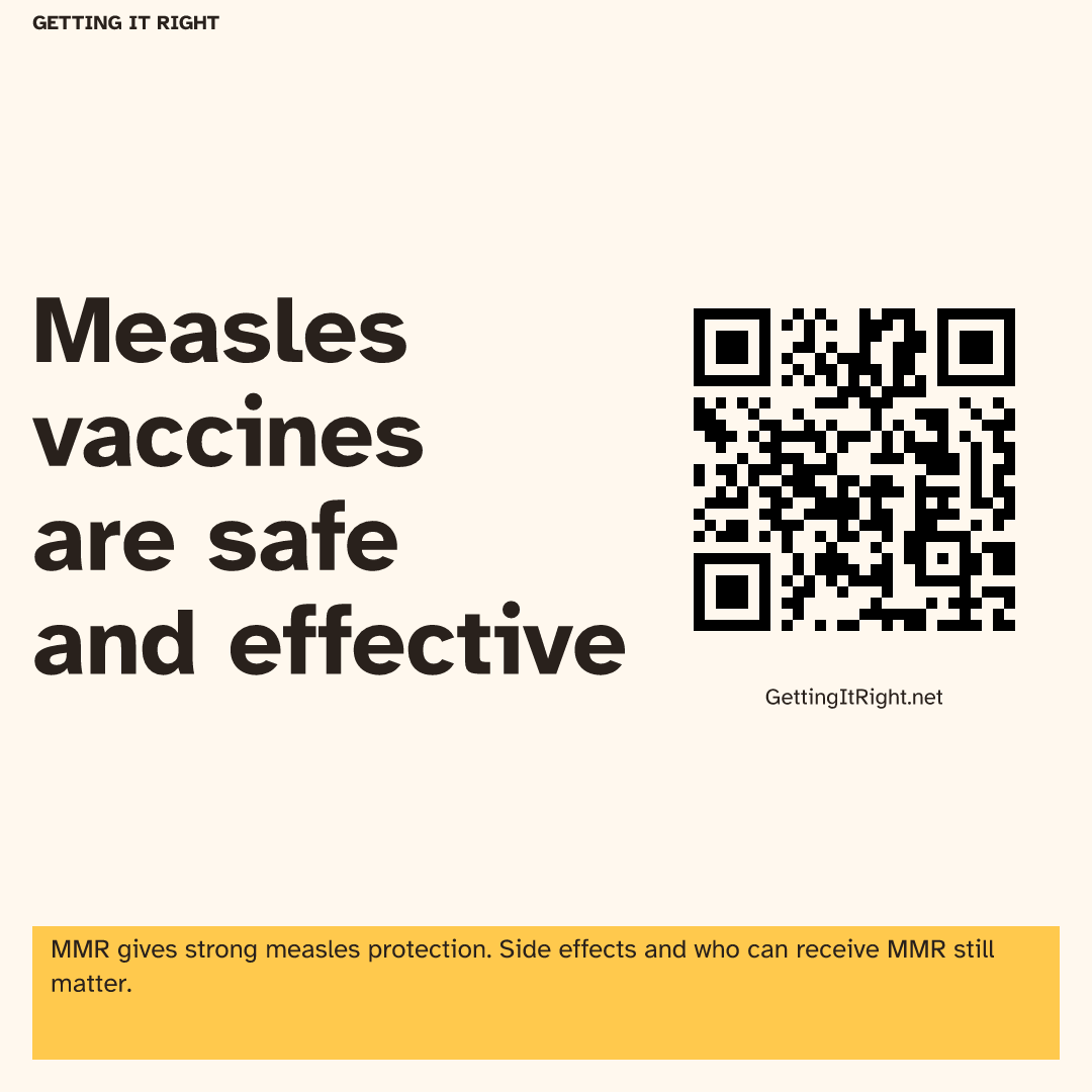 Measles vaccines are safe and effective — Square image artwork with its topic QR code.