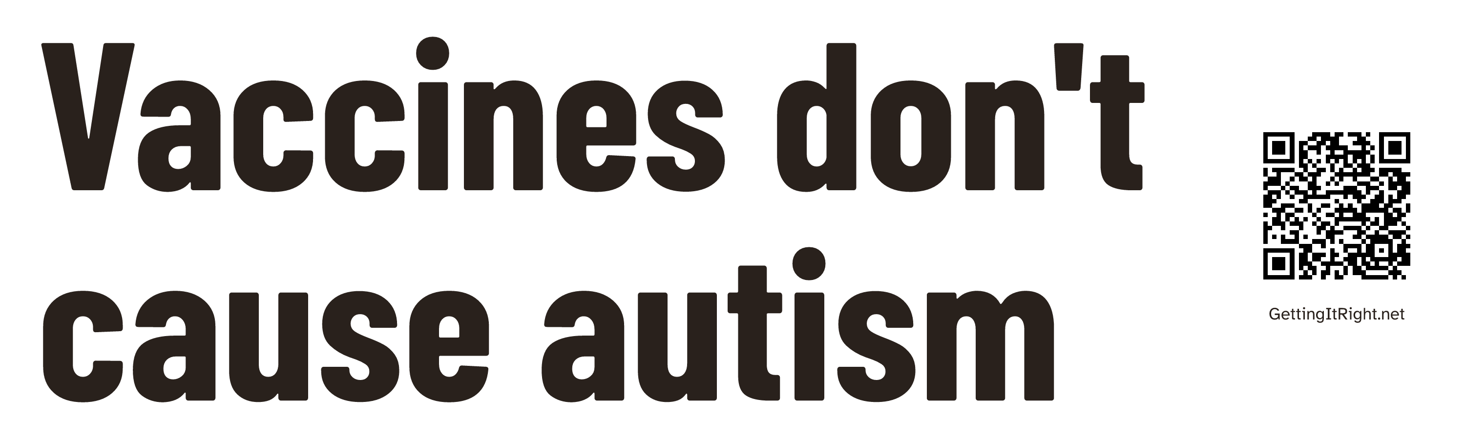 Vaccines don't cause autism — Bumper sticker artwork with its topic QR code.
