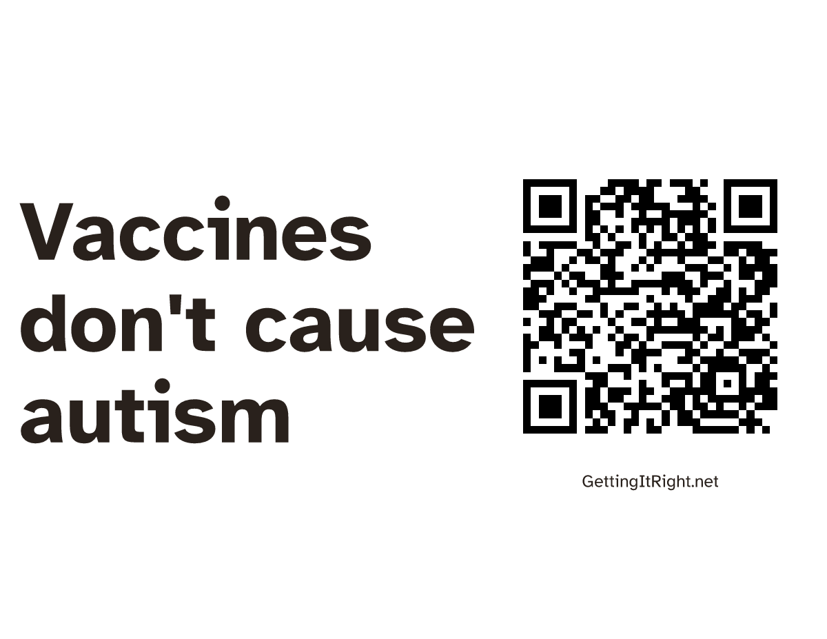 Vaccines don't cause autism — Letter print artwork with its topic QR code.