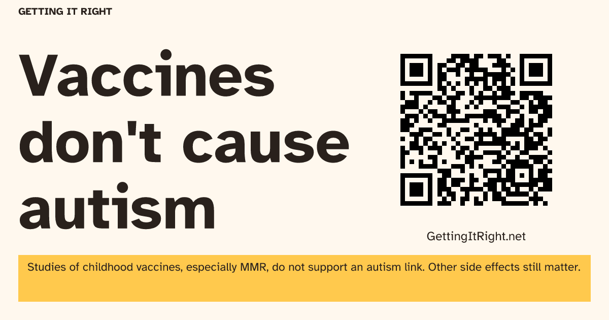 Vaccines don't cause autism — Wide image artwork with its topic QR code.